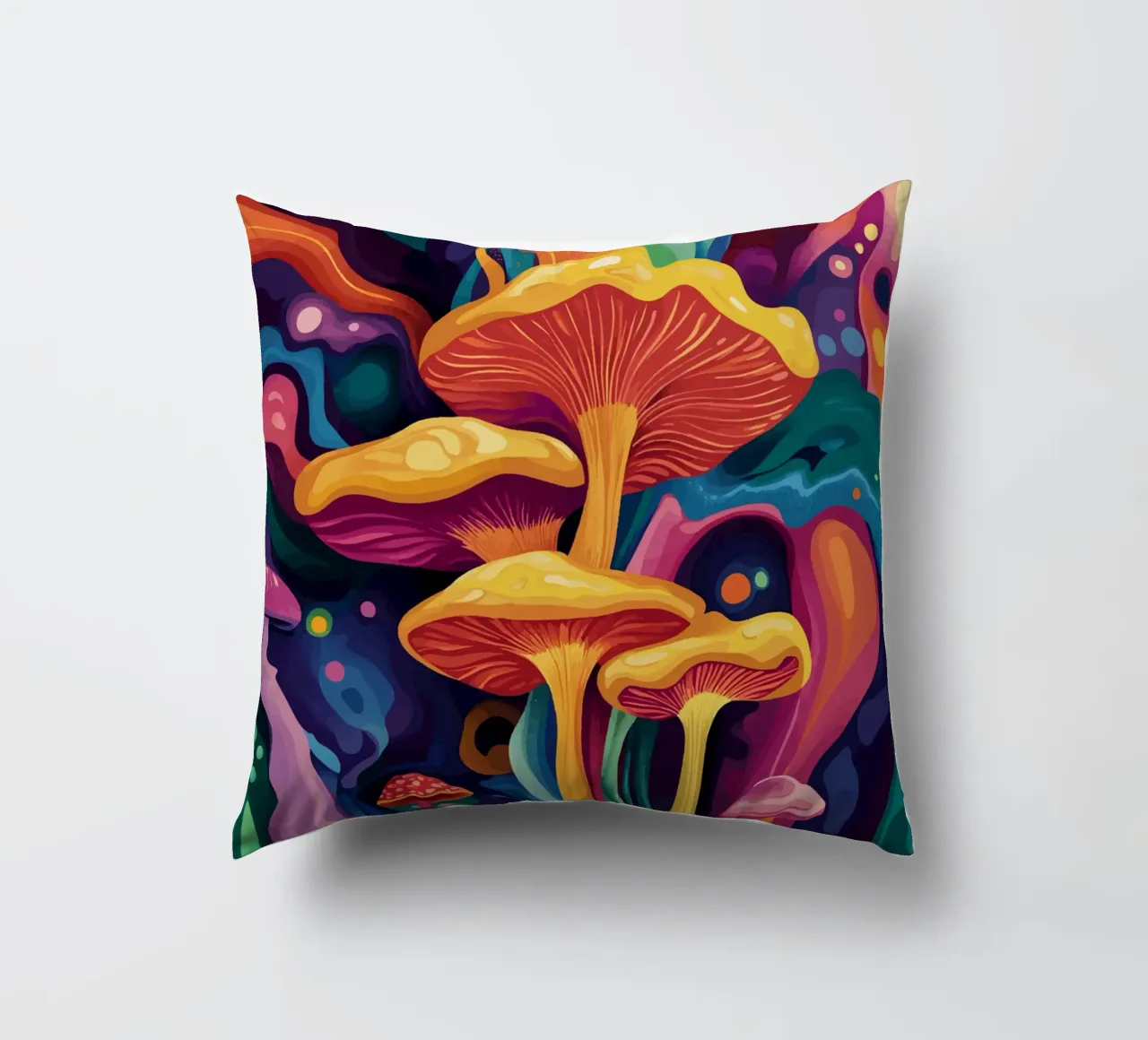 Funghi cosmici in un tripudio di colori cuscino da pixelbull - medieval art and more
