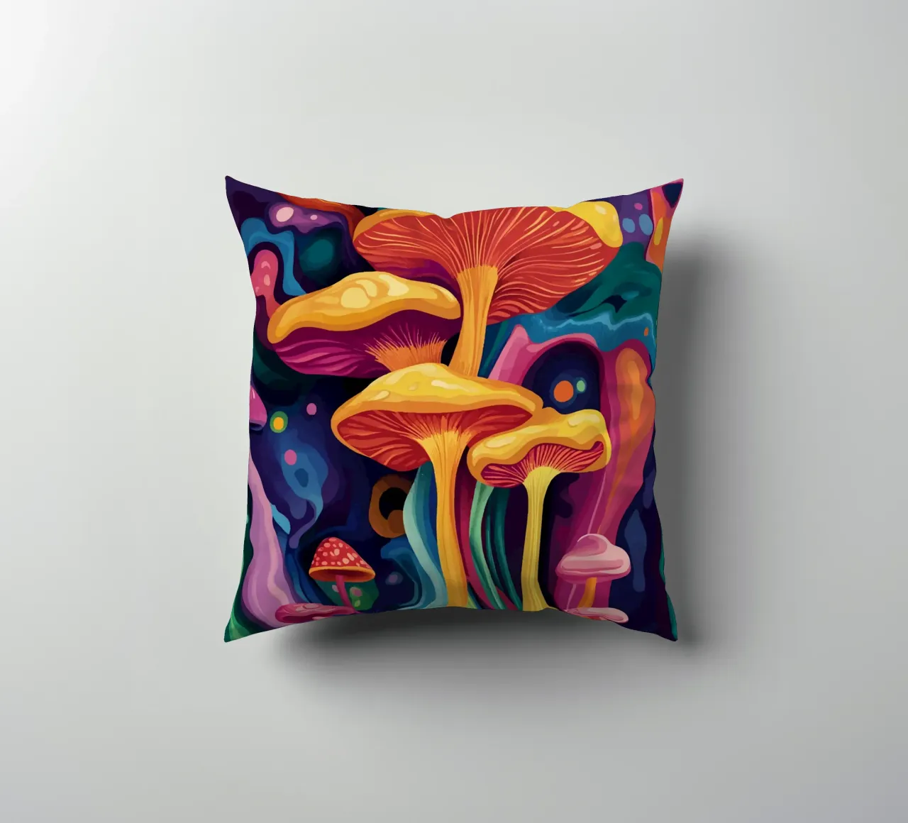 Funghi cosmici in un tripudio di colori cuscino da pixelbull - medieval art and more