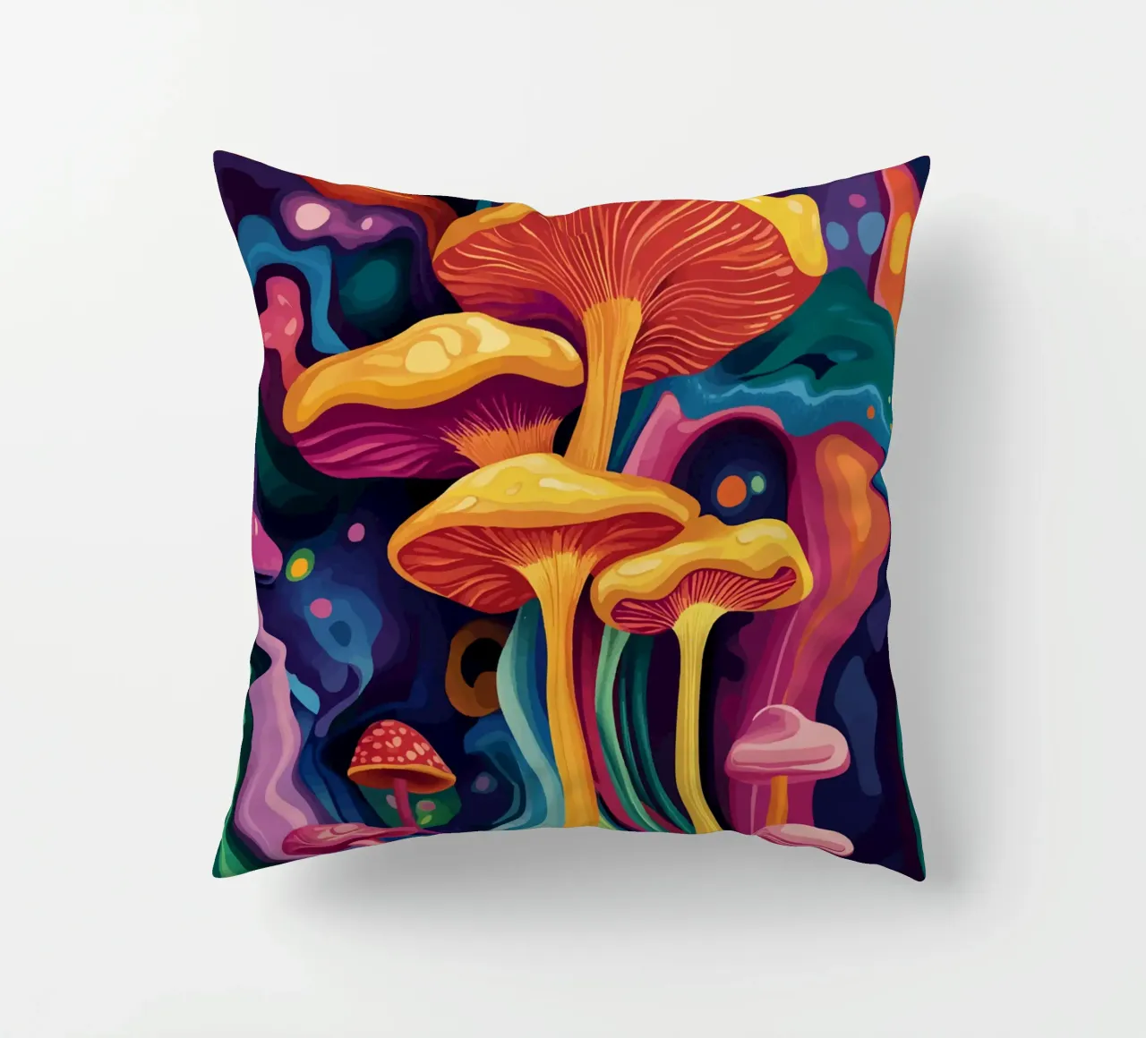 Funghi cosmici in un tripudio di colori cuscino da pixelbull - medieval art and more