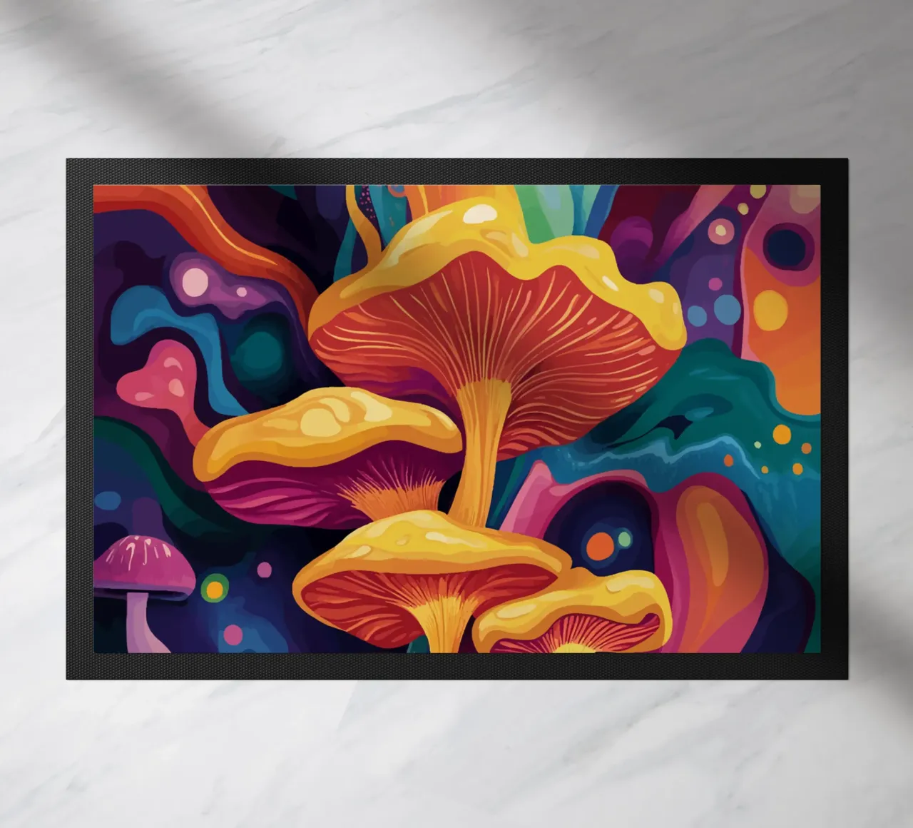 Funghi cosmici in un tripudio di colori zerbino da pixelbull - medieval art and more