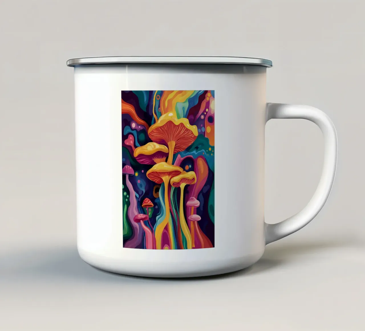 Funghi cosmici in un tripudio di colori tazza in smalto da pixelbull - medieval art and more