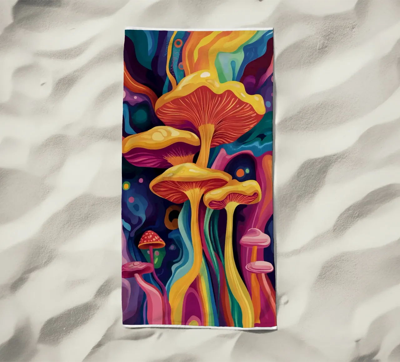 Funghi cosmici in un tripudio di colori telo mare da pixelbull - medieval art and more