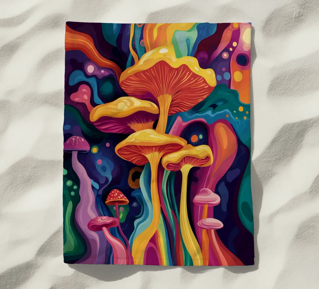 Funghi cosmici in un tripudio di colori telo mare da pixelbull - medieval art and more