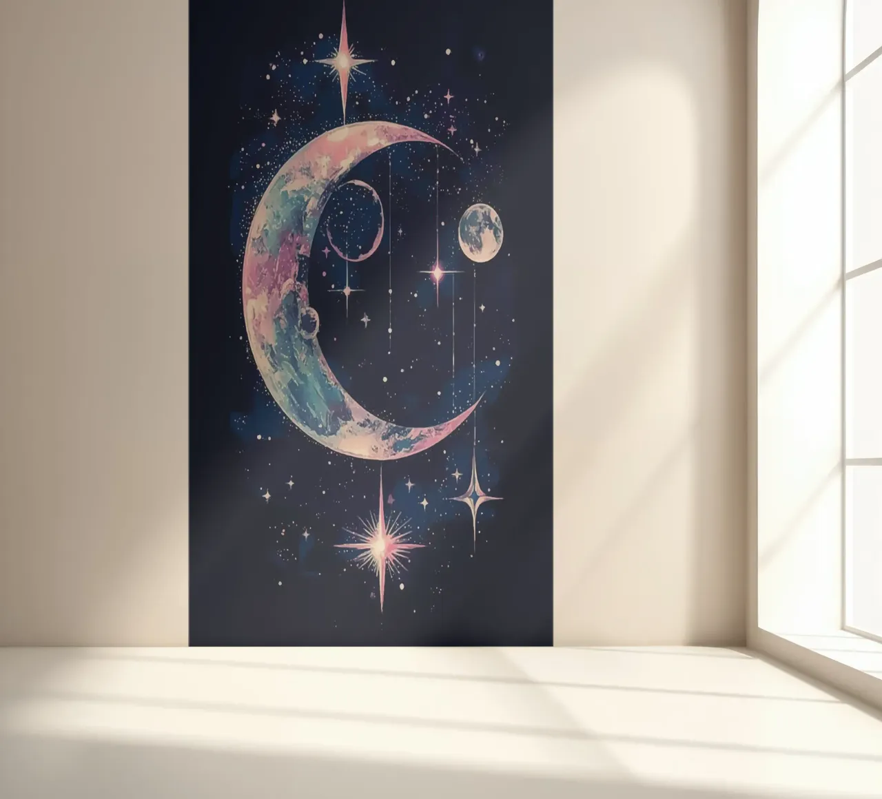 Cosmic reverie with crescent moon and stars photo wallpaper by pixelbull - medieval art and more