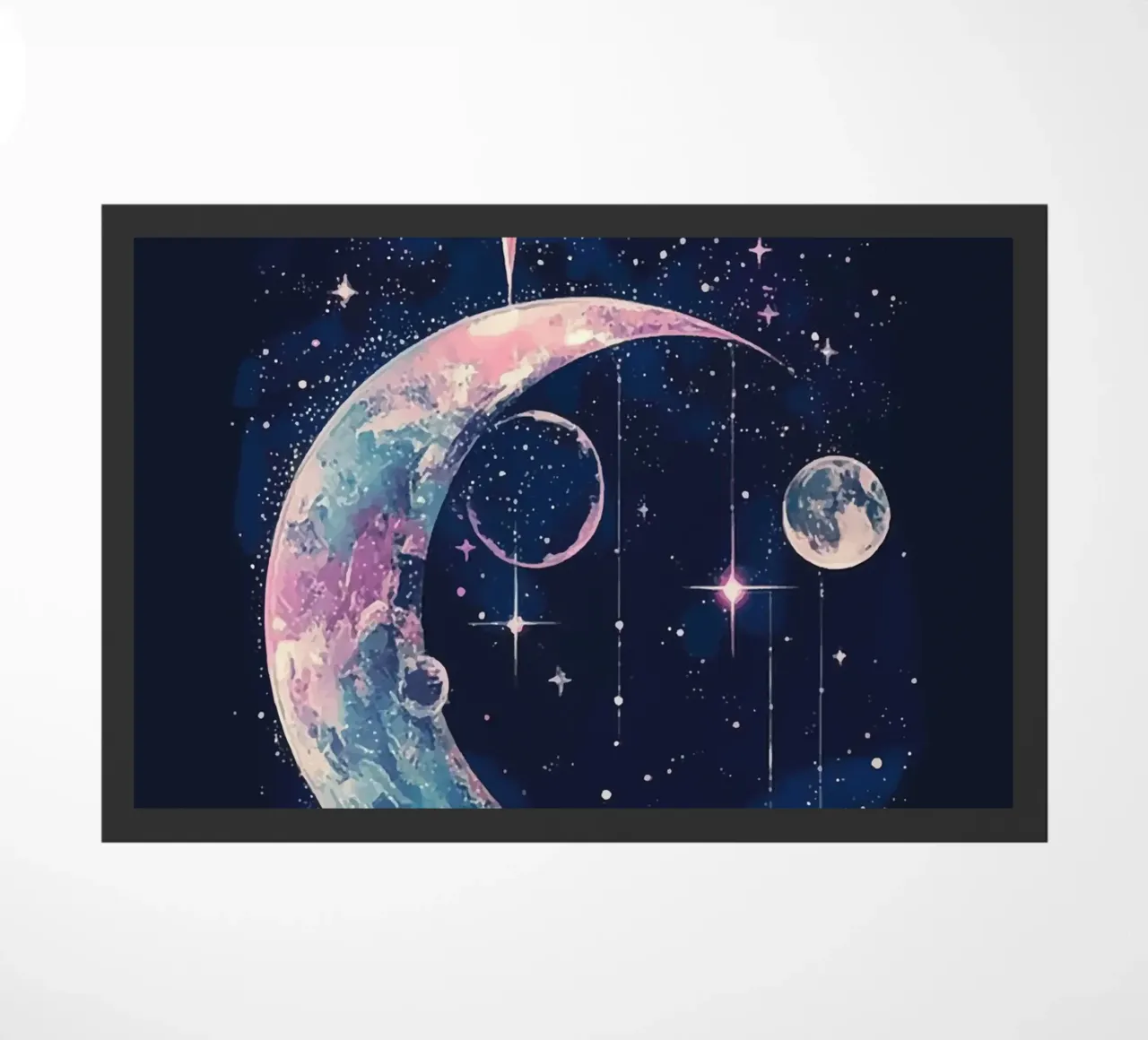 Cosmic reverie with crescent moon and stars doormat by pixelbull - medieval art and more