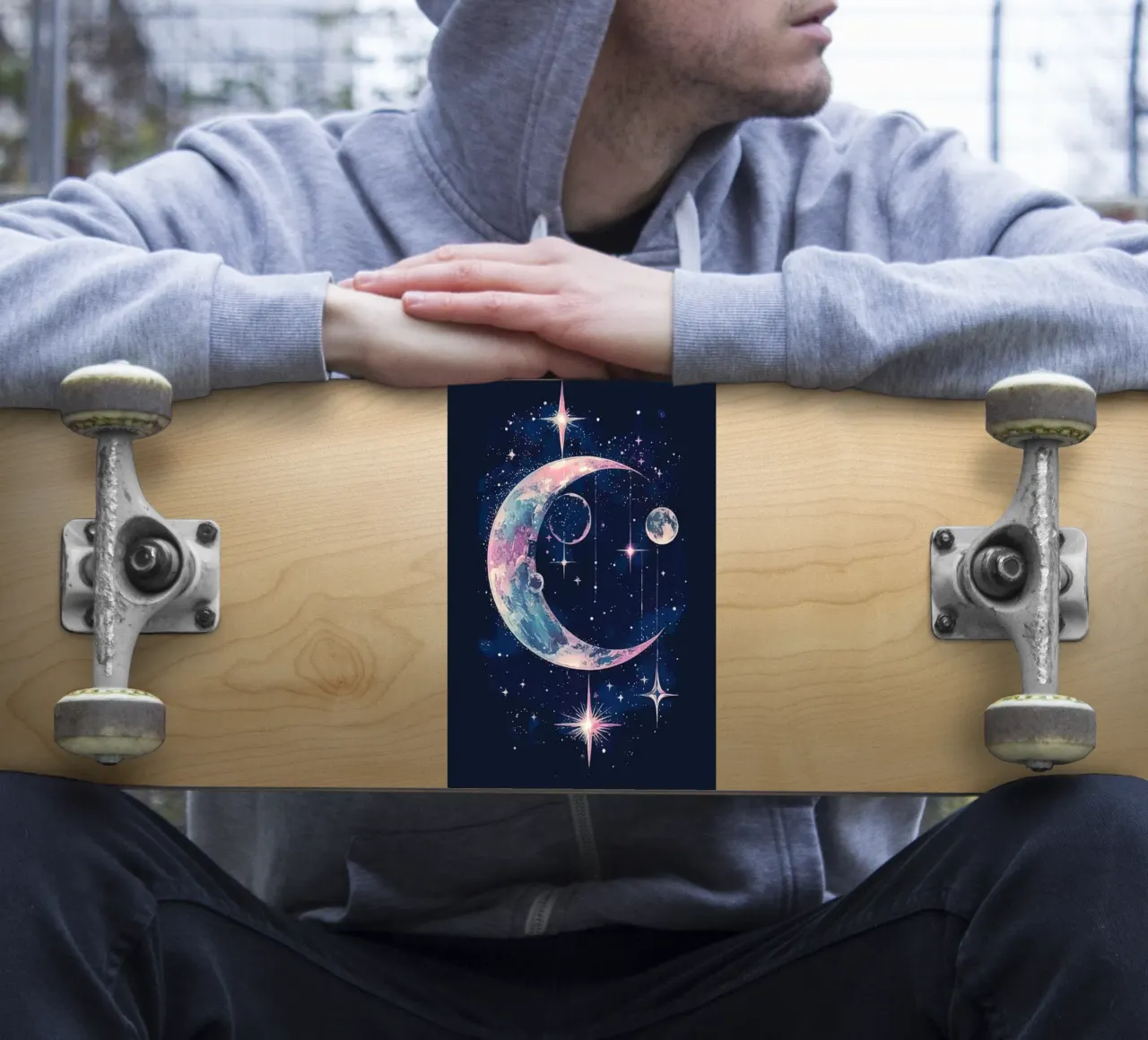 Cosmic reverie with crescent moon and stars sticker by pixelbull - medieval art and more
