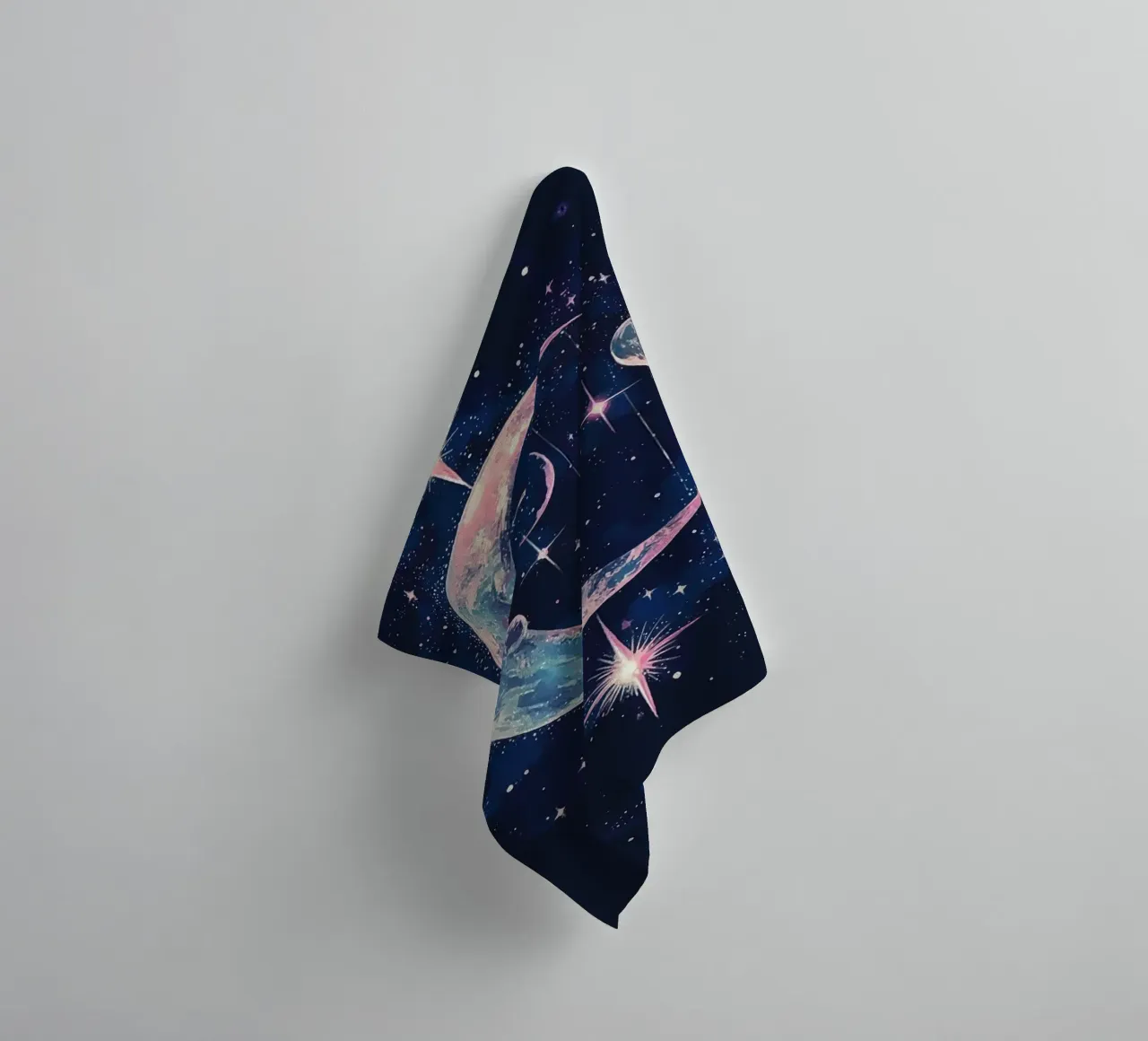 Cosmic reverie with crescent moon and stars towel by pixelbull - medieval art and more