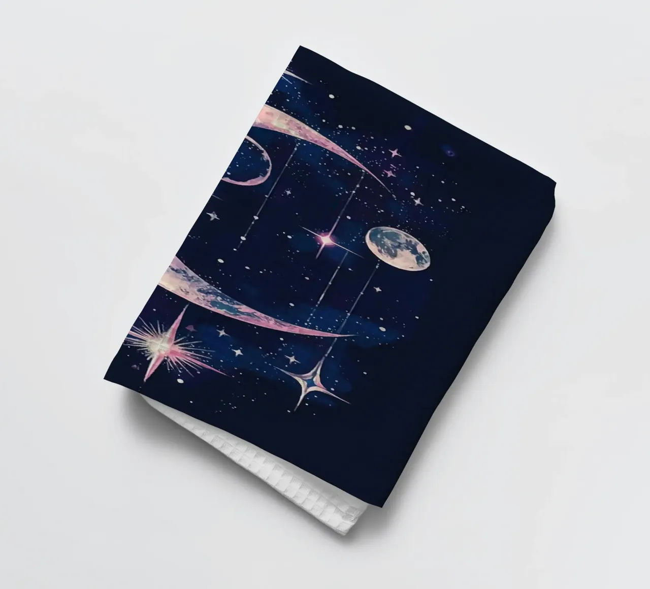Cosmic reverie with crescent moon and stars tea towel by pixelbull - medieval art and more