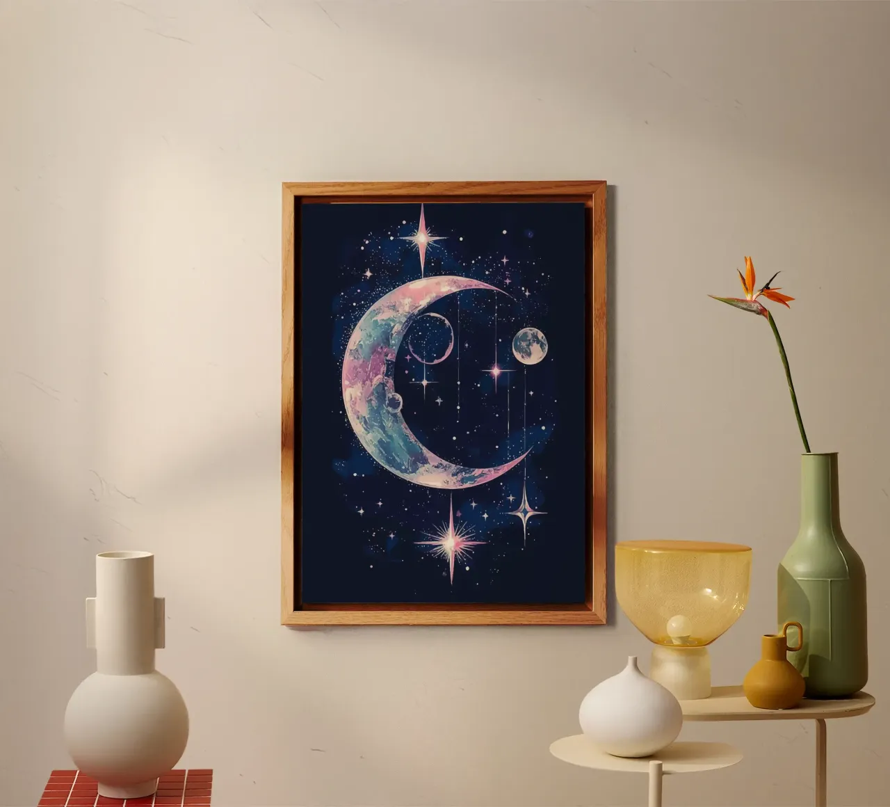 Cosmic reverie with crescent moon and stars alu-dibond by pixelbull - medieval art and more