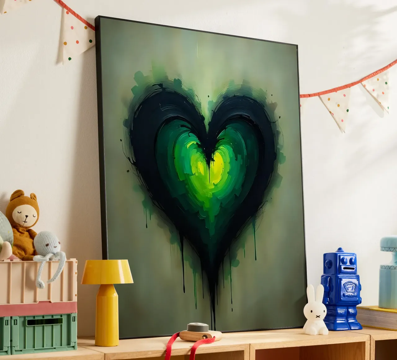 heart_green_black_1 alu-dibond by Pink- und LoveArt by LK