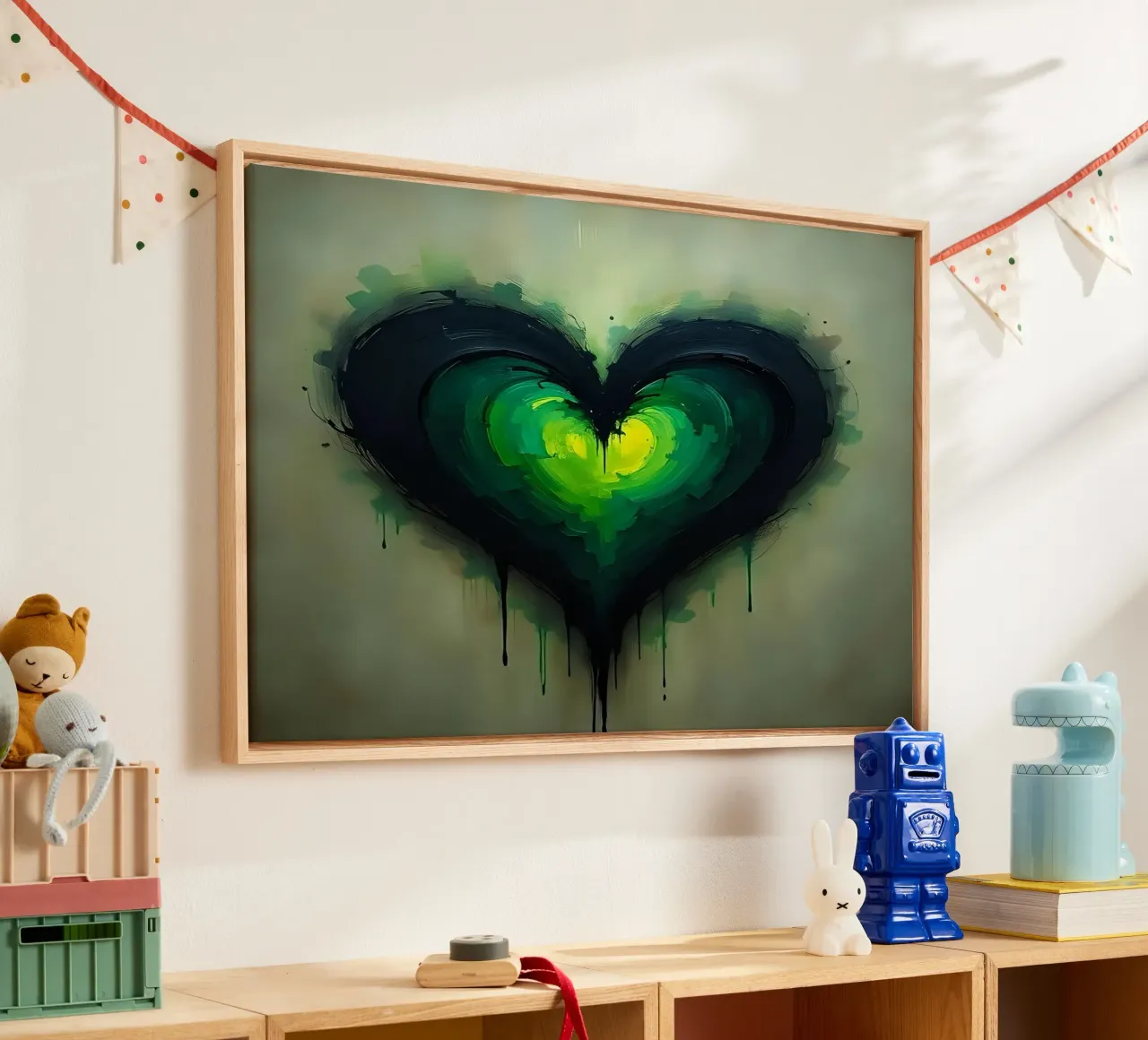 cœur_vert_noir_1 toile avec Caisse américaine de Pink- und LoveArt by LK