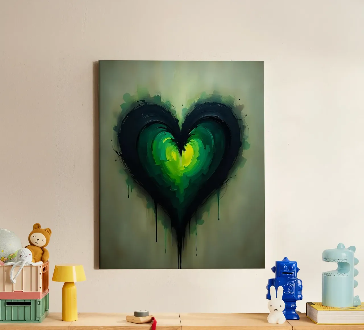 cœur_vert_noir_1 toile avec Caisse américaine de Pink- und LoveArt by LK