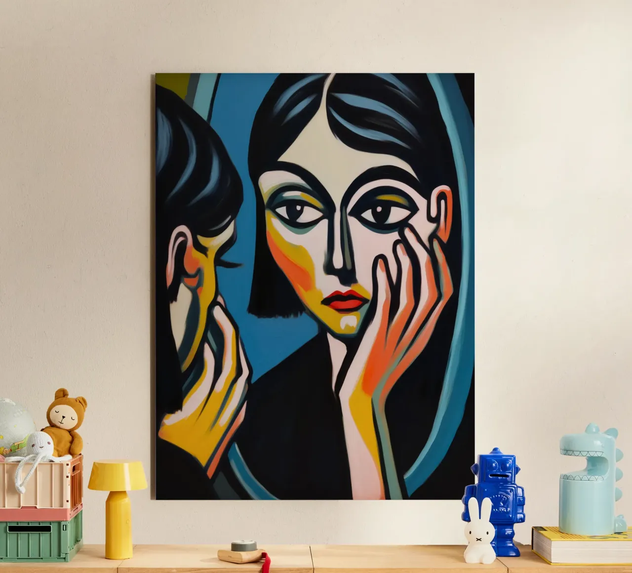 Giovane donna davanti allo specchio | Quadro espressionista alluminio dibond da Autofocus
