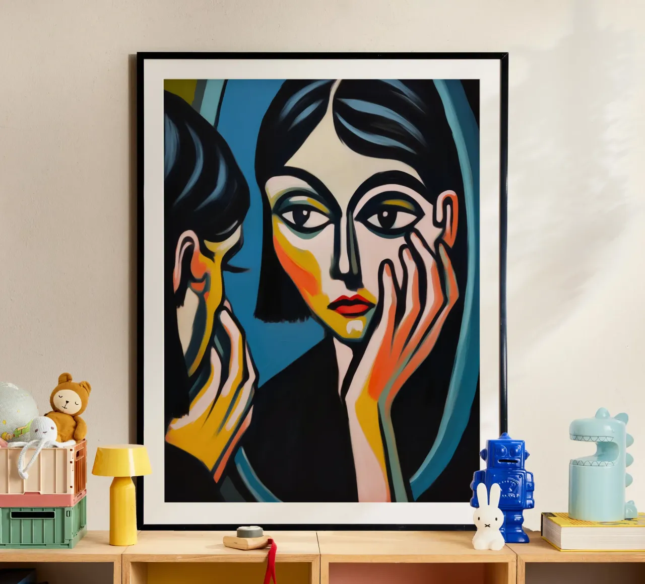 Jeune femme devant le miroir | Peinture expressionniste poster de Autofocus