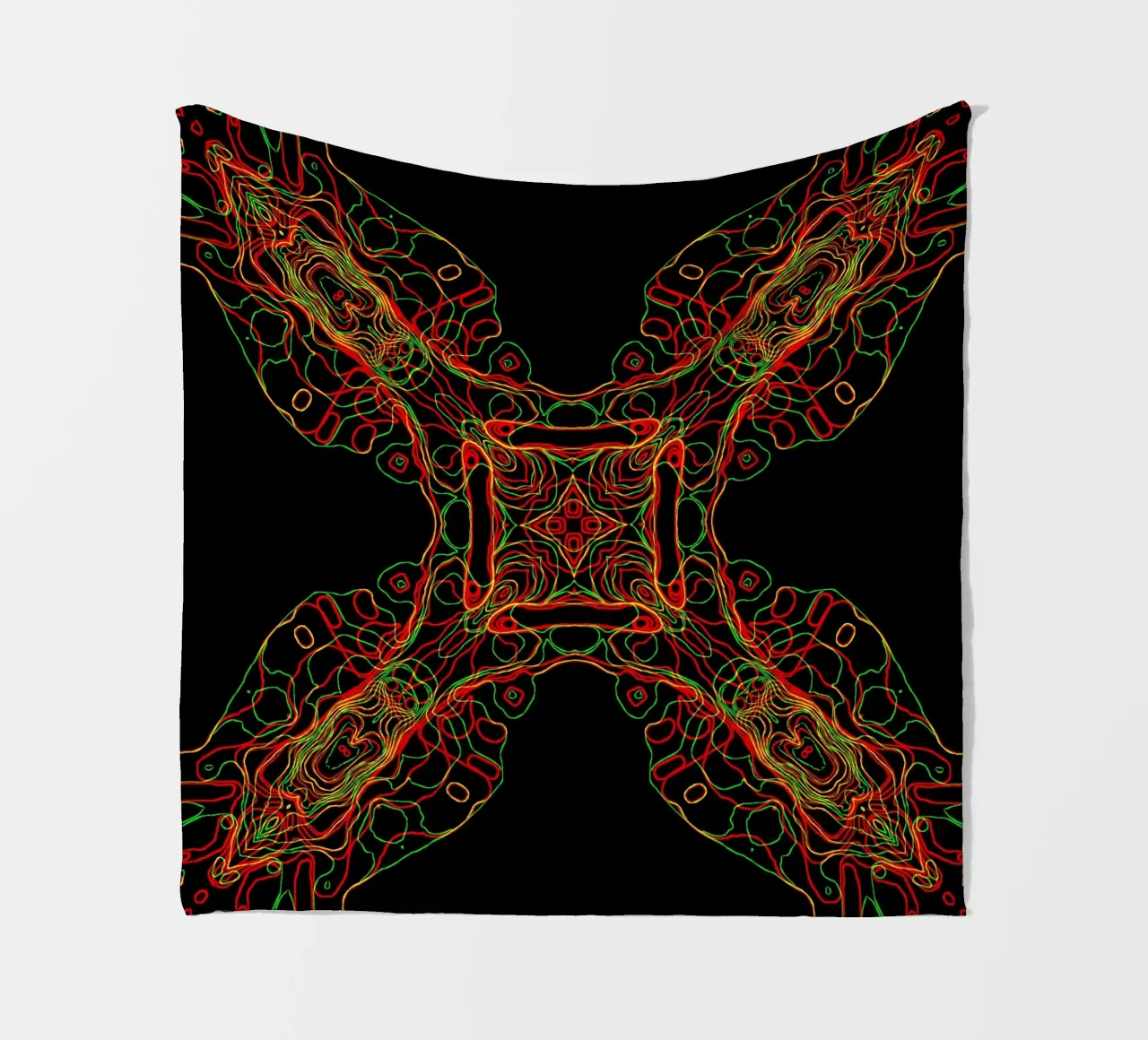 Diagonal cross 3-coloured, line structure black background fleece blanket by Gürsel Yesil Digital Art