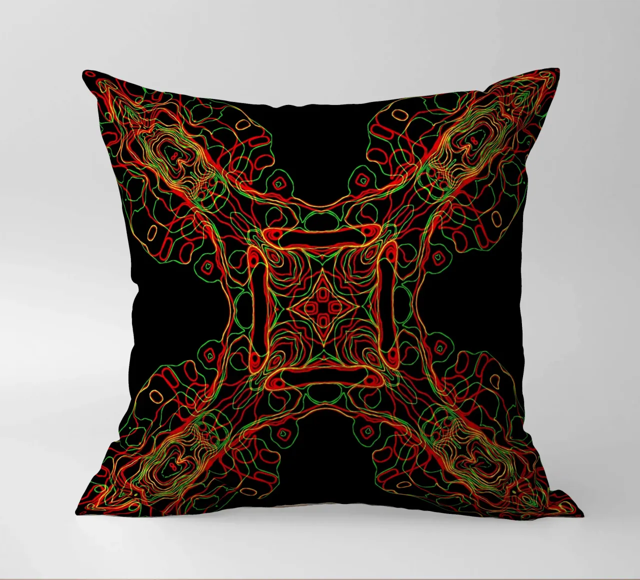 Diagonal cross 3-coloured, line structure black background decorative cushion by Gürsel Yesil Digital Art
