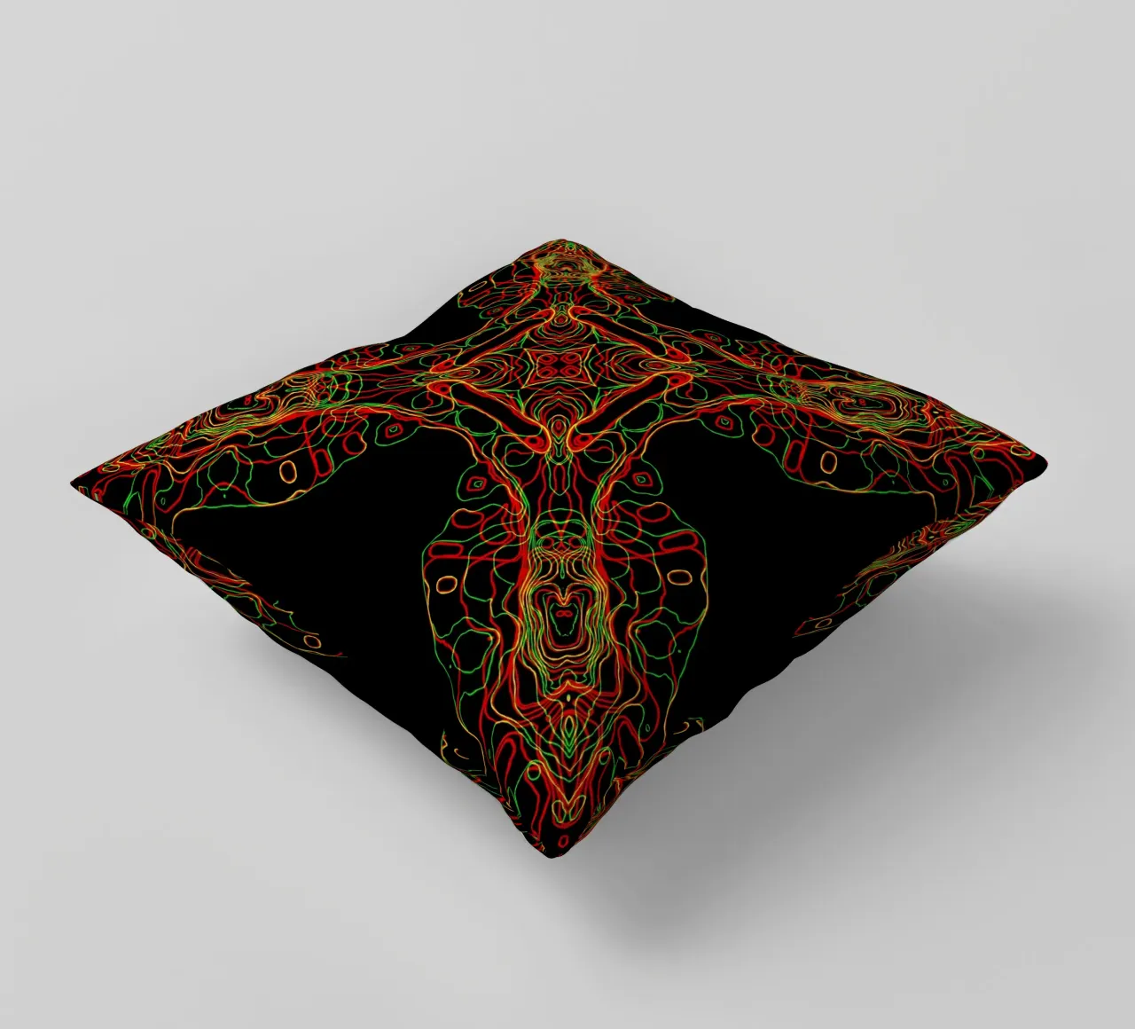 Diagonal cross 3-coloured, line structure black background decorative cushion by Gürsel Yesil Digital Art
