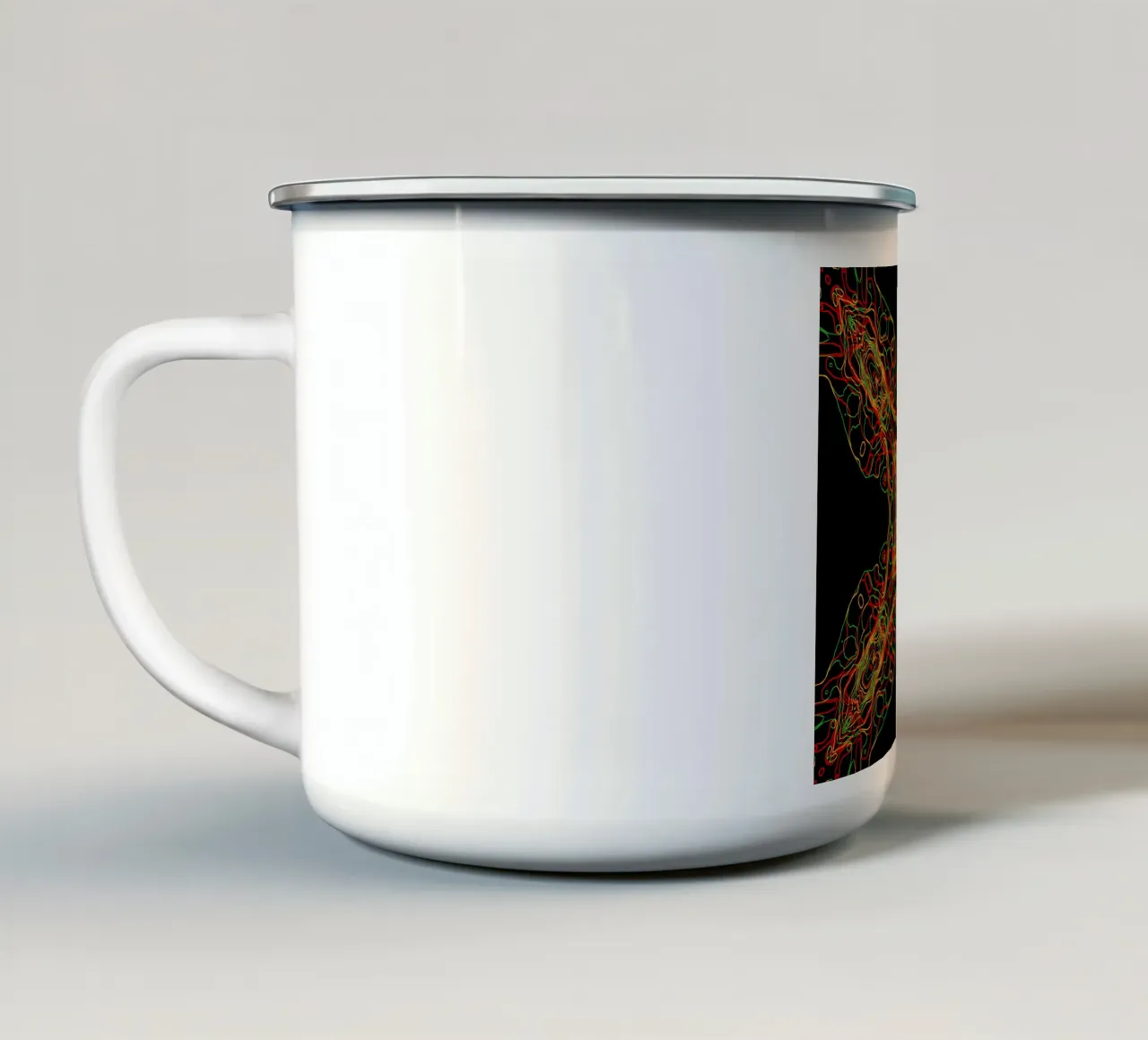 Diagonal cross 3-coloured, line structure black background enamel mug by Gürsel Yesil Digital Art