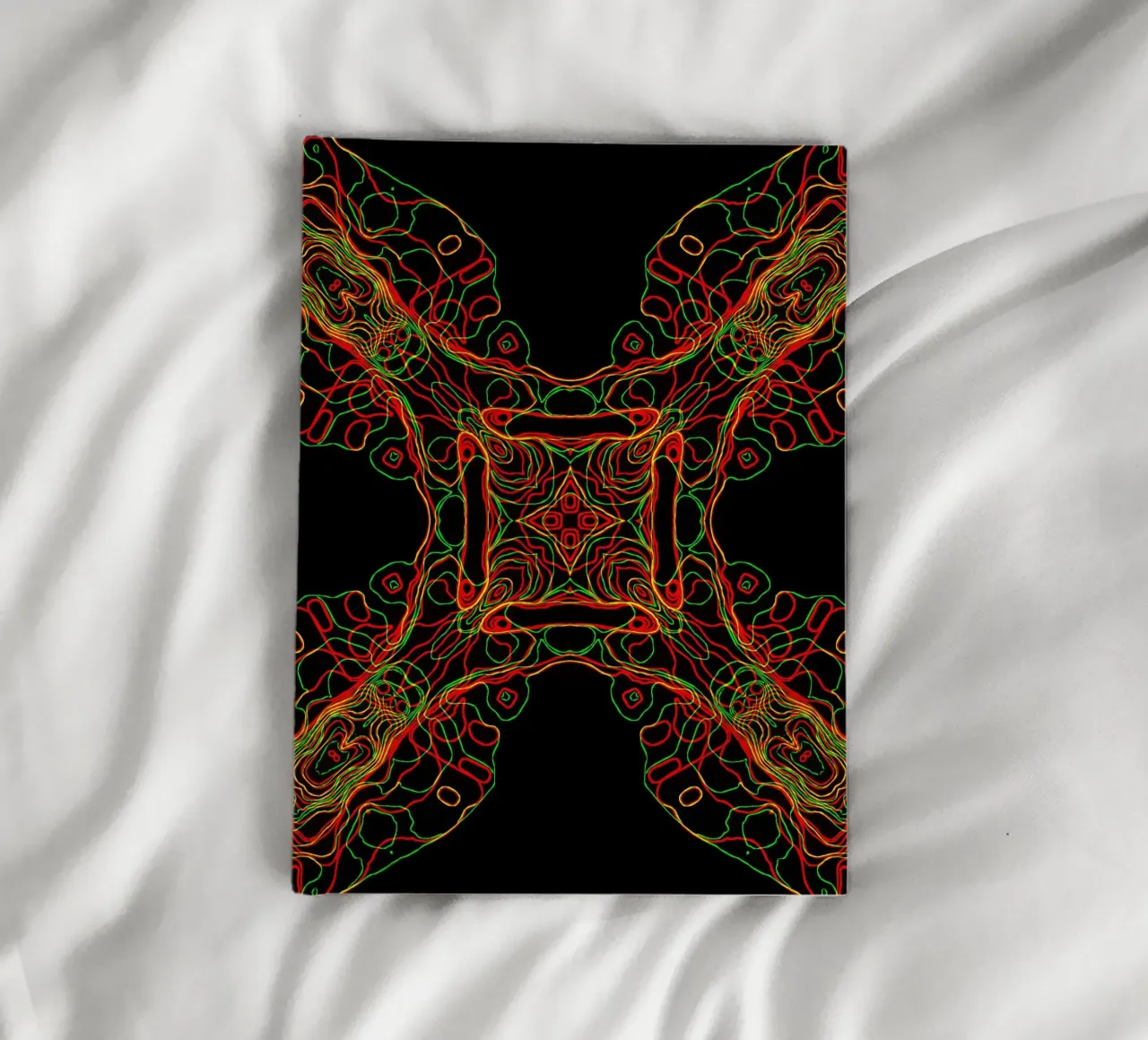 Diagonal cross 3-coloured, line structure black background notebook by Gürsel Yesil Digital Art
