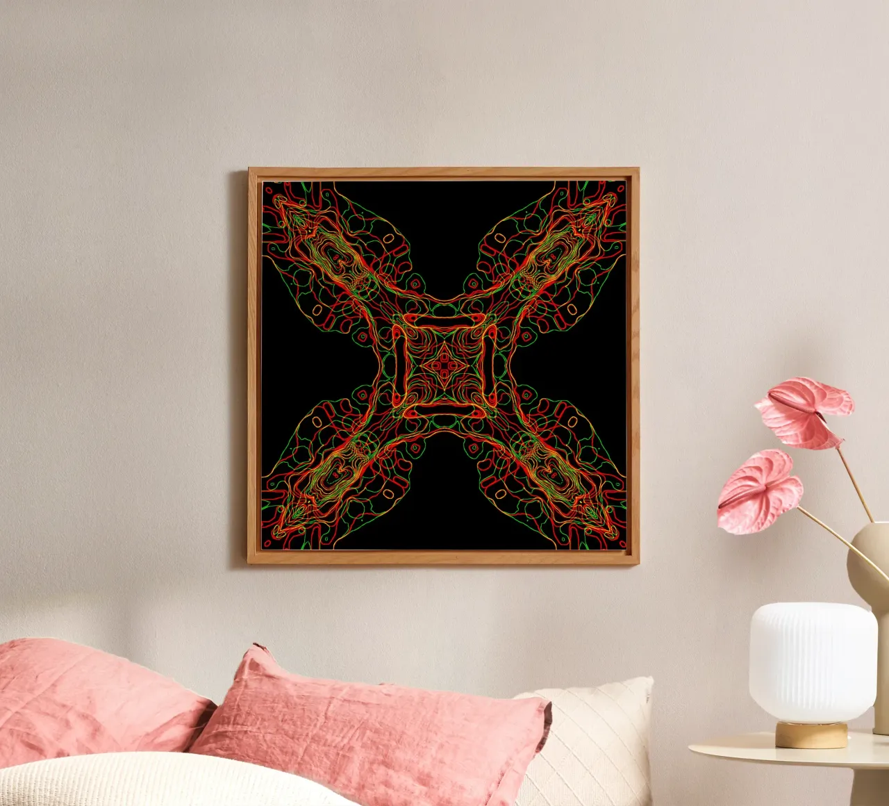 Diagonal cross 3-coloured, line structure black background alu-dibond by Gürsel Yesil Digital Art