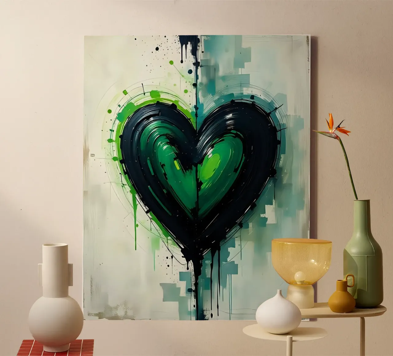 cœur_vert_noir_4 toile avec Caisse américaine de Pink- und LoveArt by LK