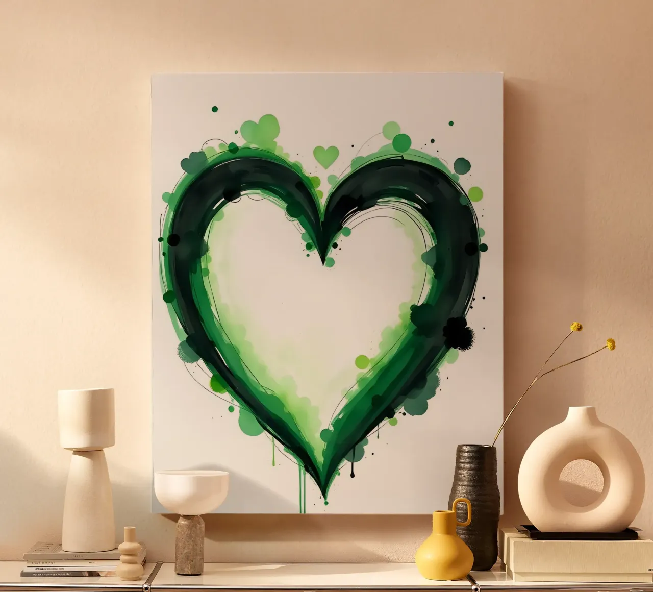 cœur_vert_noir_5 toile avec Caisse américaine de Pink- und LoveArt by LK