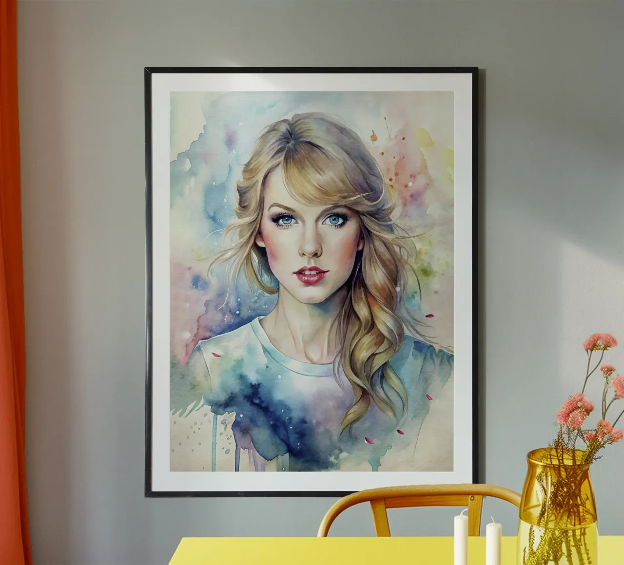 Taylor Swift in acquerello poster con telaio in legno da 🎁 ARTVI-SHOP