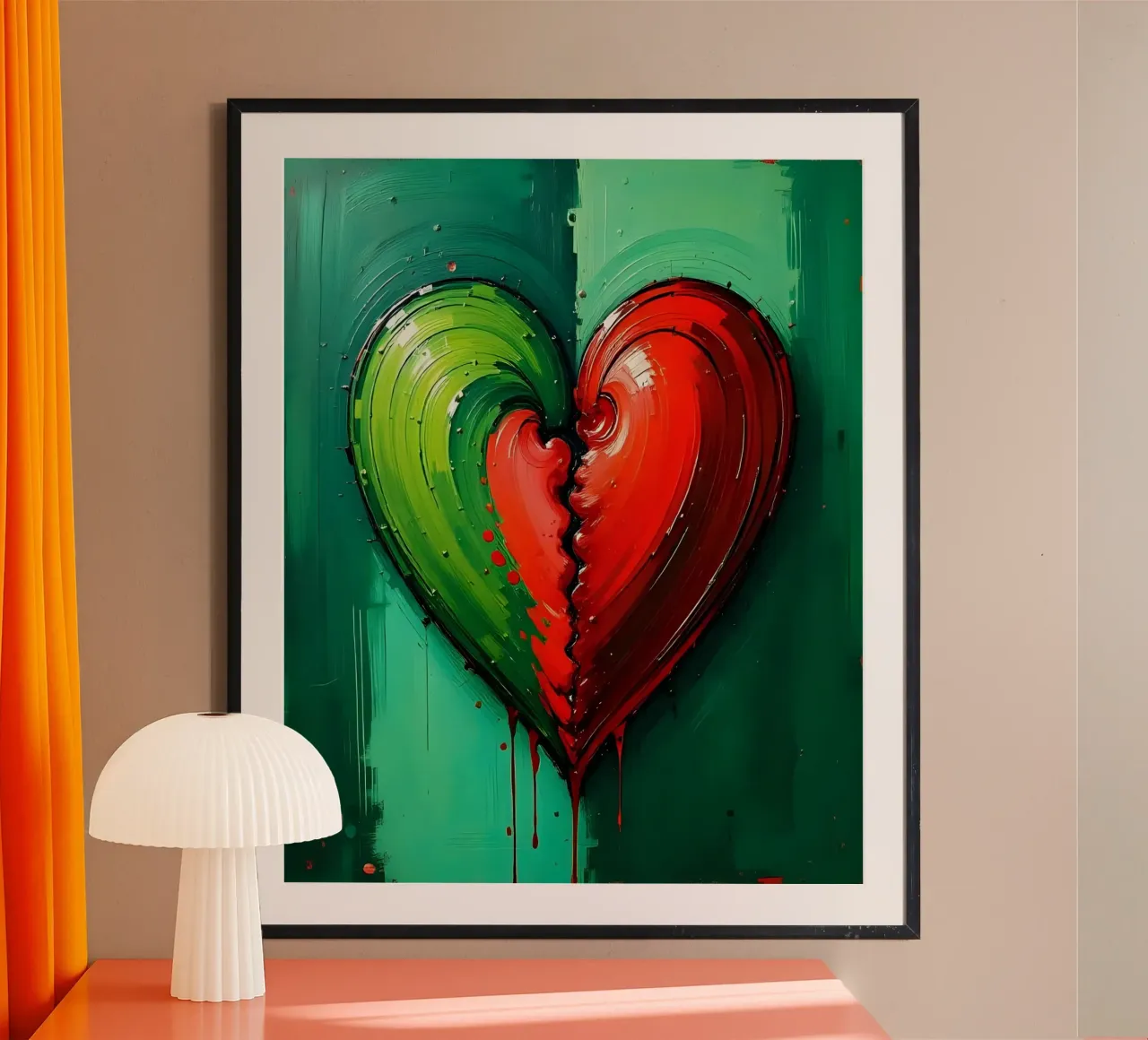 cuore_verde_rosso_1 poster con telaio in plastica da Pink- und LoveArt by LK