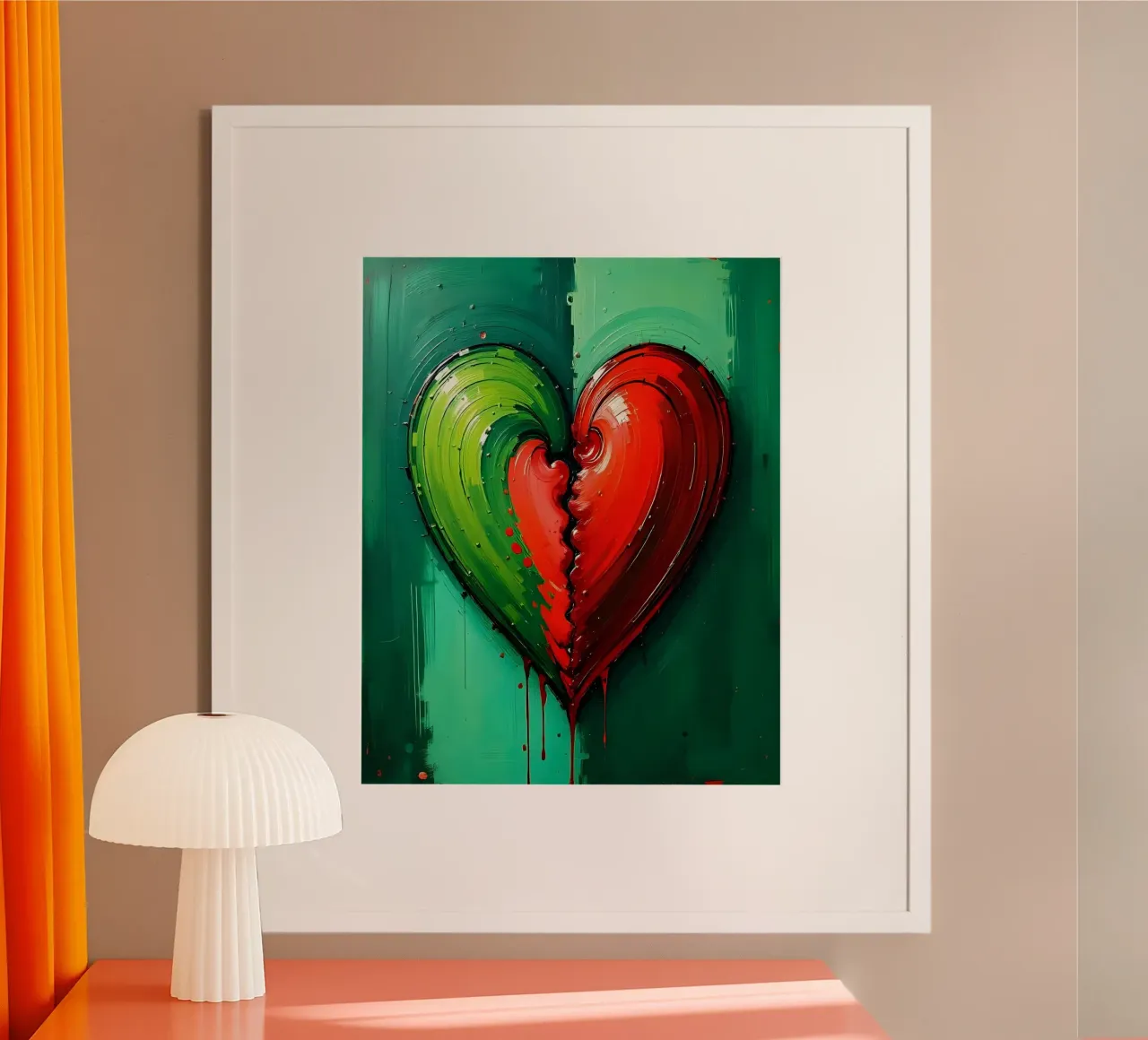 cuore_verde_rosso_1 poster con telaio in plastica da Pink- und LoveArt by LK