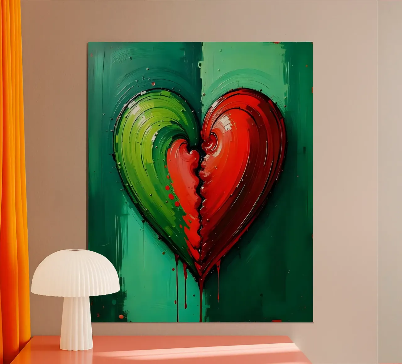 cuore_verde_rosso_1 poster con telaio in plastica da Pink- und LoveArt by LK