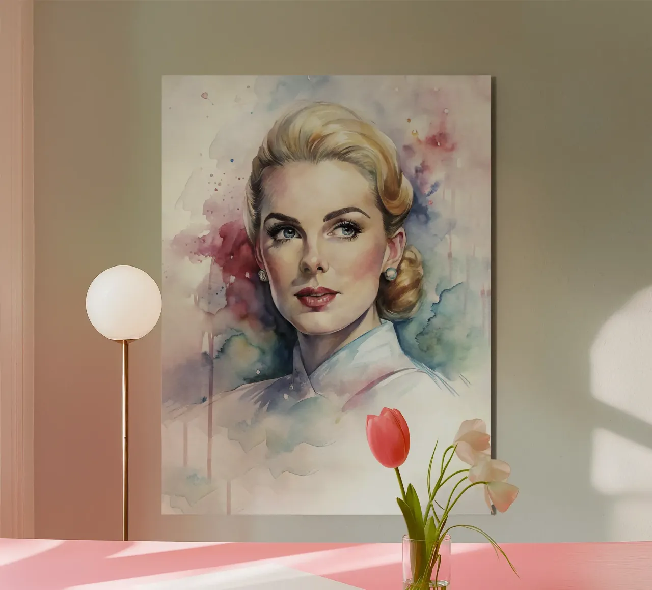 Grace Kelly in acquerello alluminio dibond da 🎁 ARTVI-SHOP