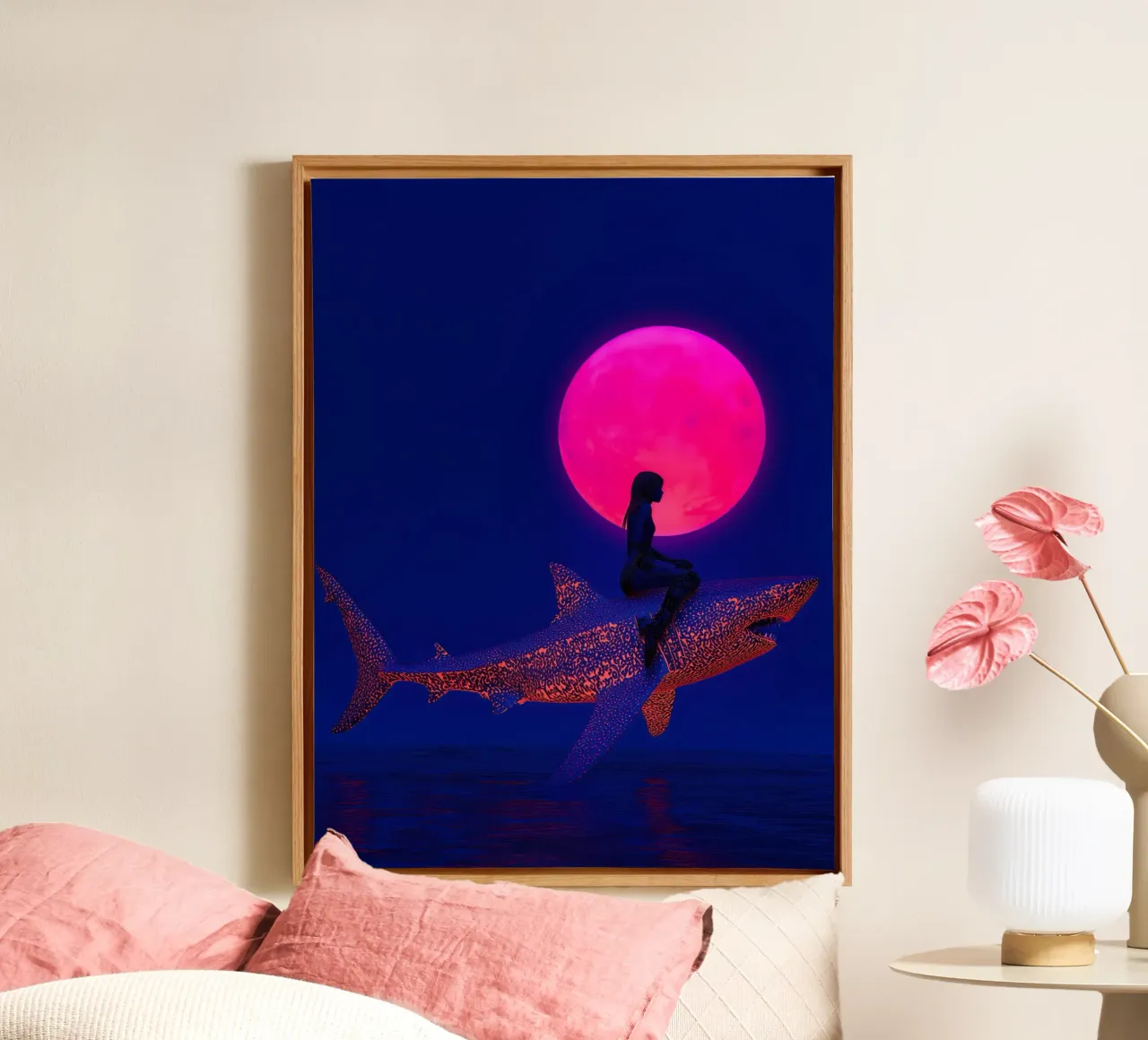 How to ride to the Pink Moon on a Shark canvas with Floater frame by Autofocus
