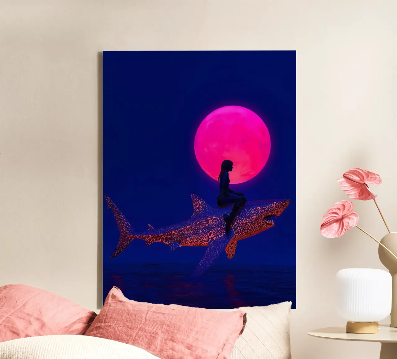 How to ride to the Pink Moon on a Shark canvas with Floater frame by Autofocus