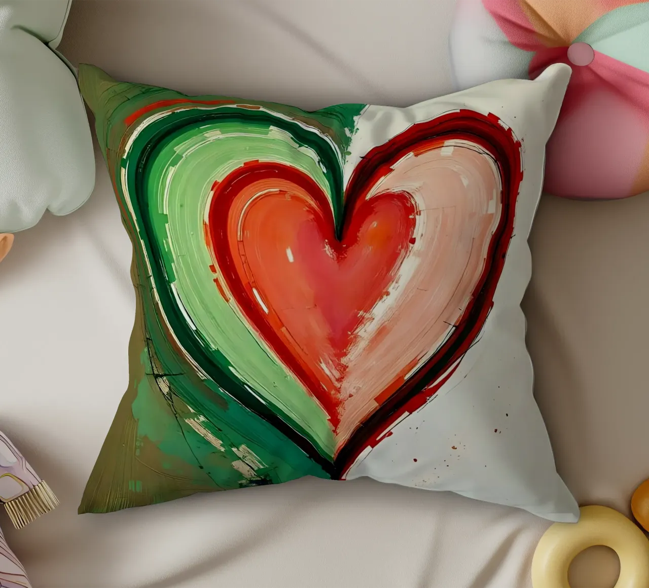 cuore_verde_rosso_2 cuscino da Pink- und LoveArt by LK