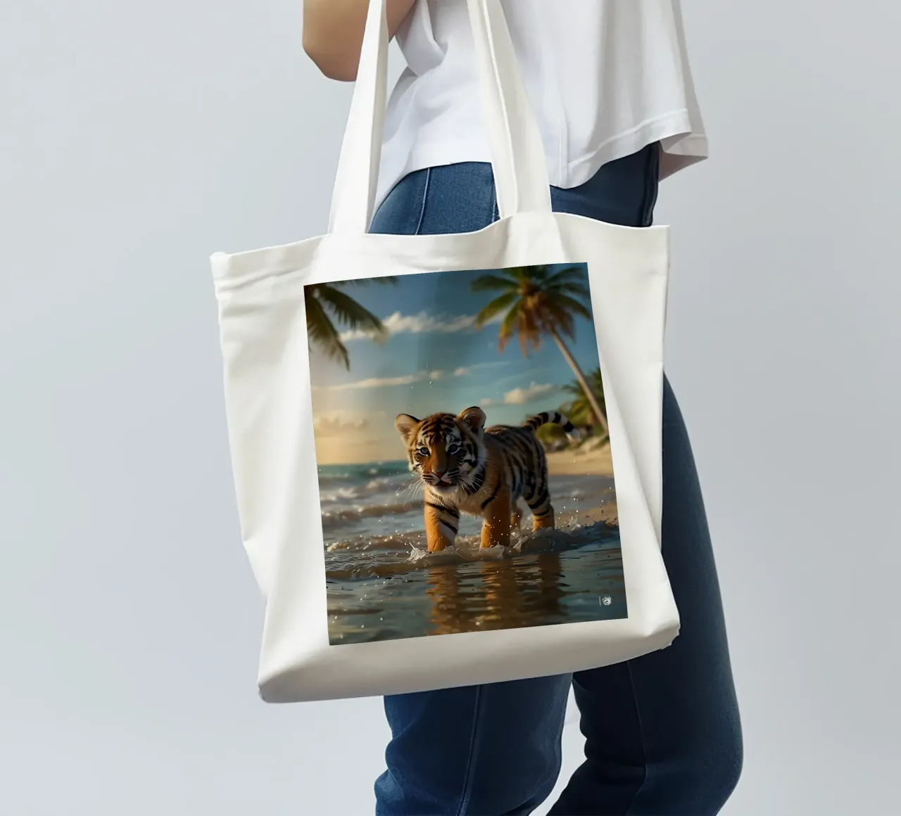 Cute Tiger beach tote bag by LM2KONE