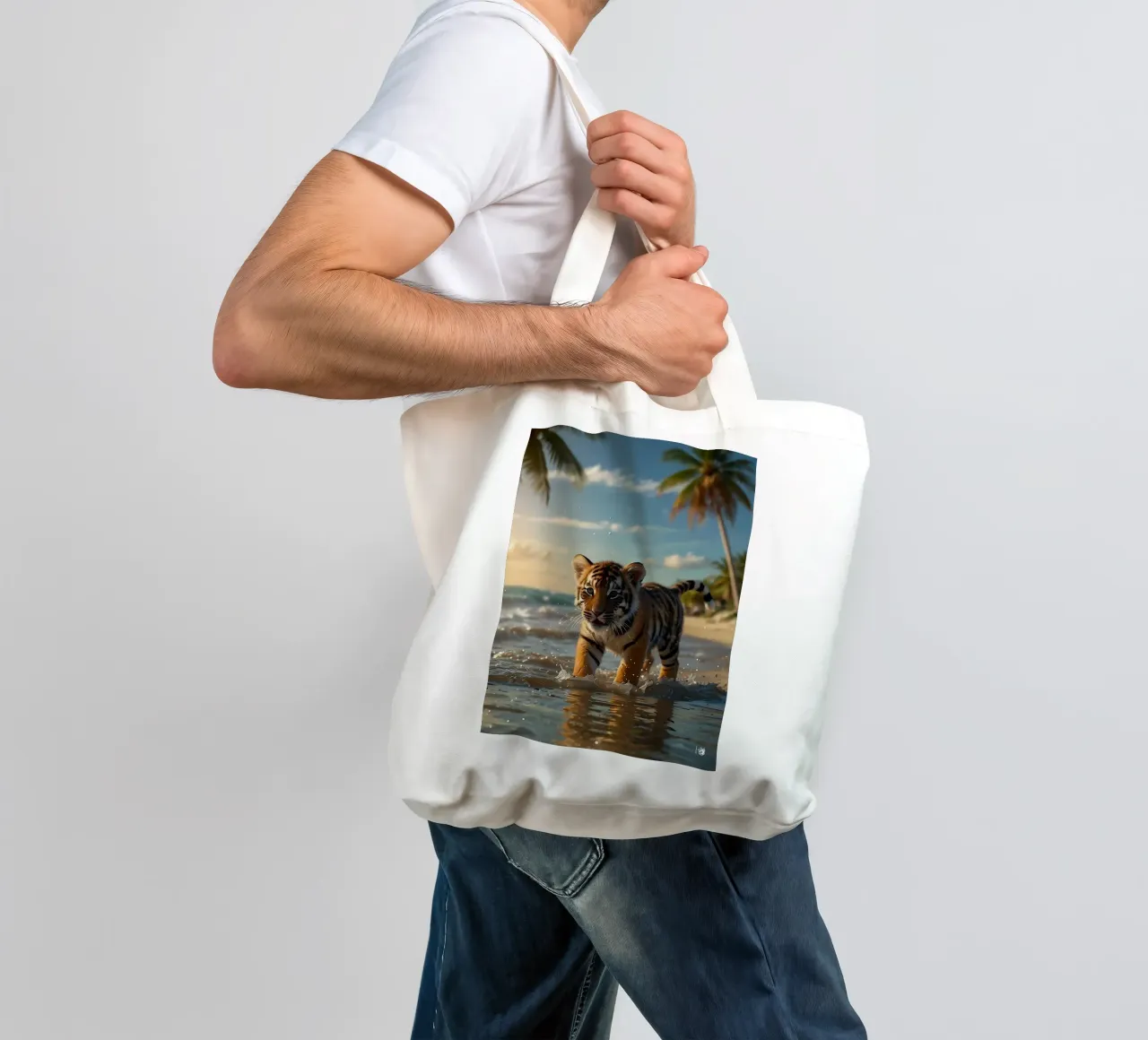 Cute Tiger beach tote bag by LM2KONE