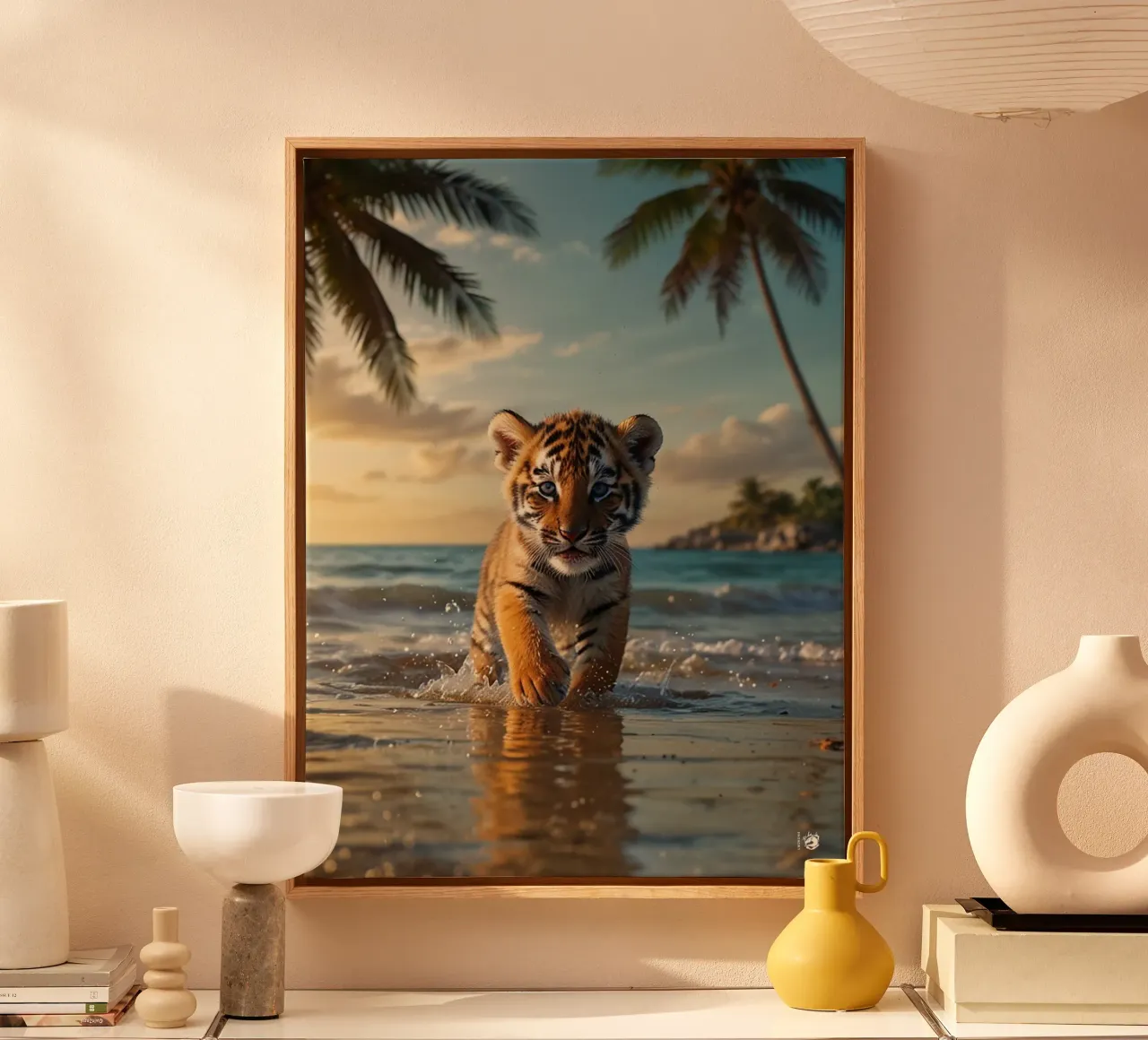 Spiaggia della Tigre dell'Oceano tela con Cornice a cassetta da LM2KONE