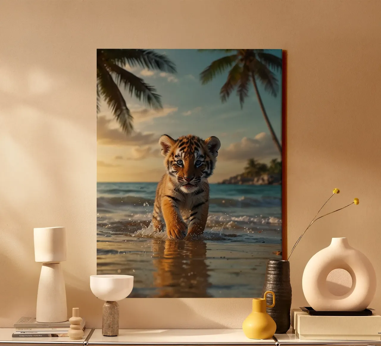Spiaggia della Tigre dell'Oceano tela con Cornice a cassetta da LM2KONE