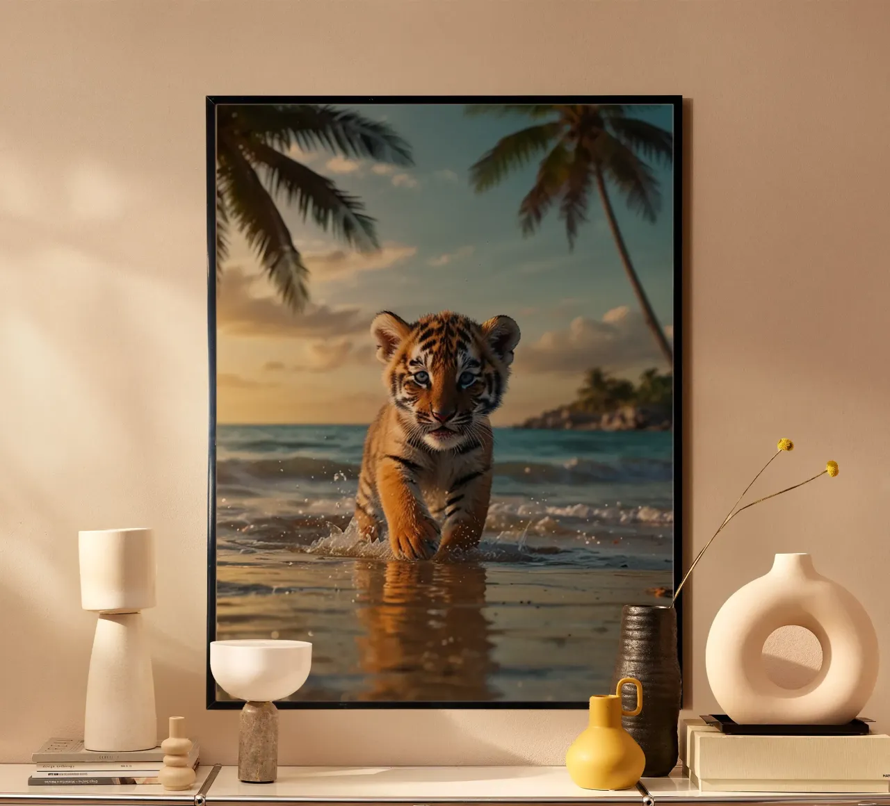 Spiaggia della Tigre dell'Oceano poster con telaio in alluminio da LM2KONE