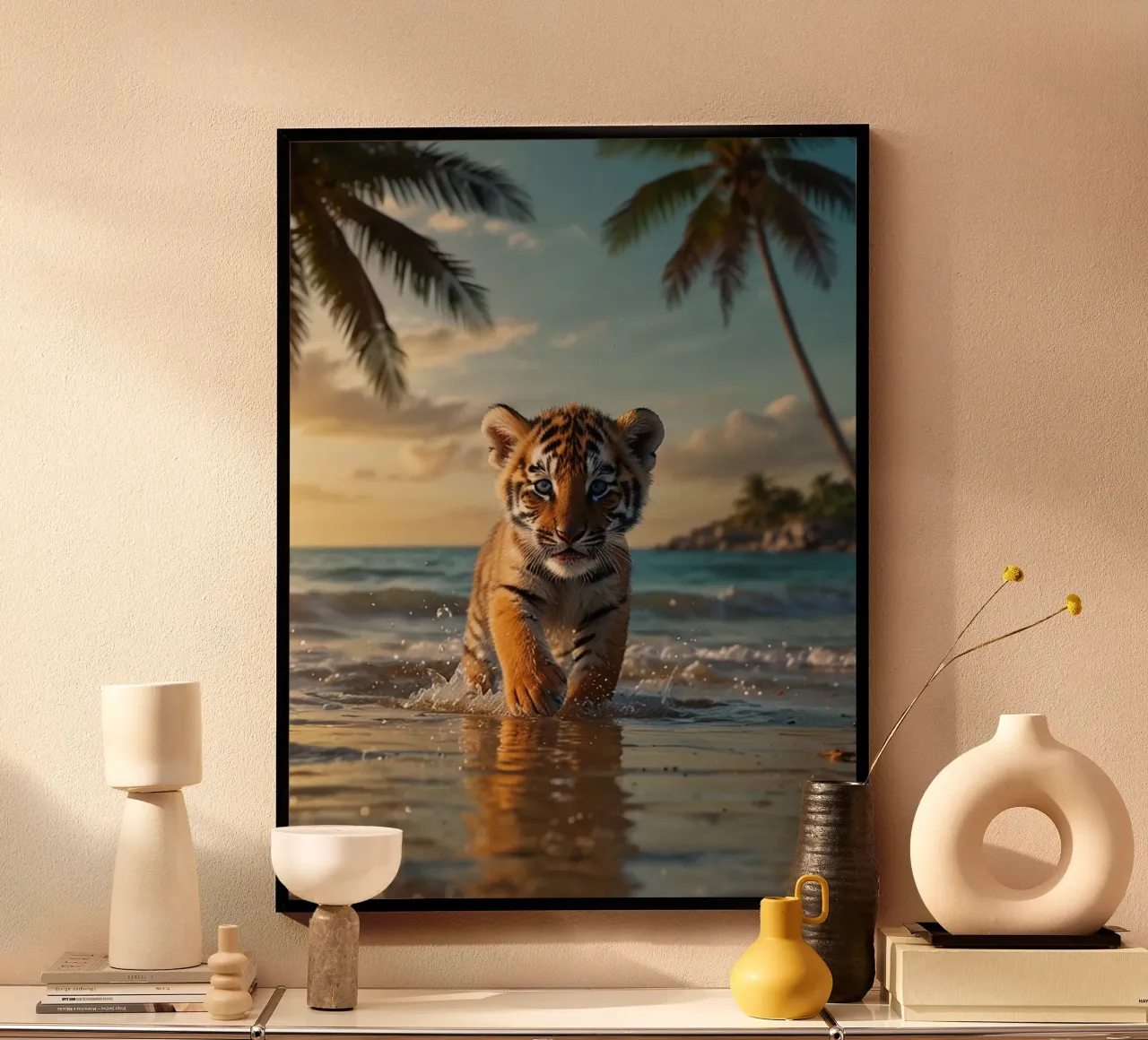 Spiaggia della Tigre dell'Oceano poster con telaio in alluminio da LM2KONE
