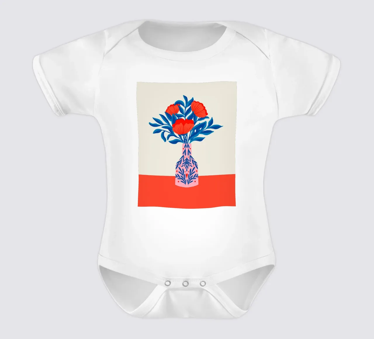 Poppies in a vase short-sleeve baby romper by Wackapacka