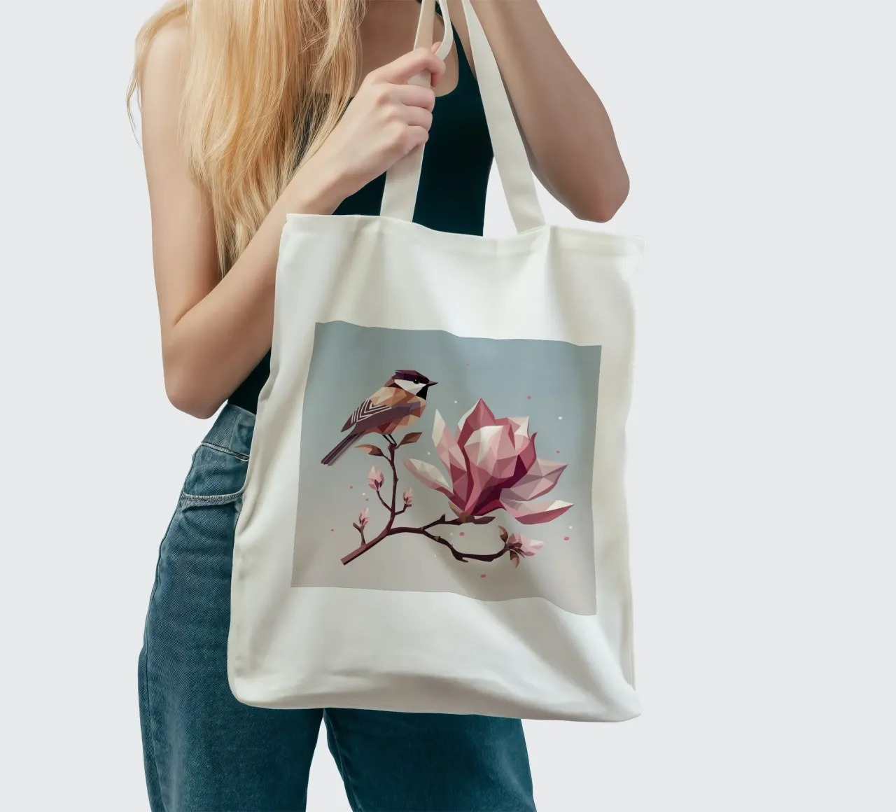 Bird on magnolia branch - Harmonious composition tote bag by namosh