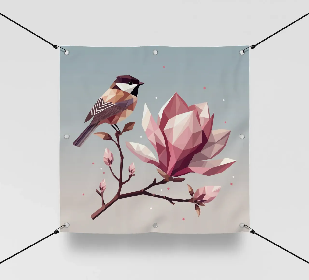 Uccello su ramo di magnolia - Composizione armoniosa telo in pvc da namosh