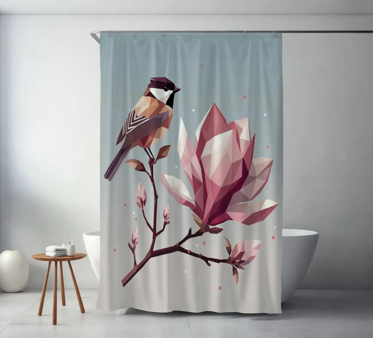 Vogel auf Magnolienzweig – Harmonische Komposition Duschvorhang von namosh