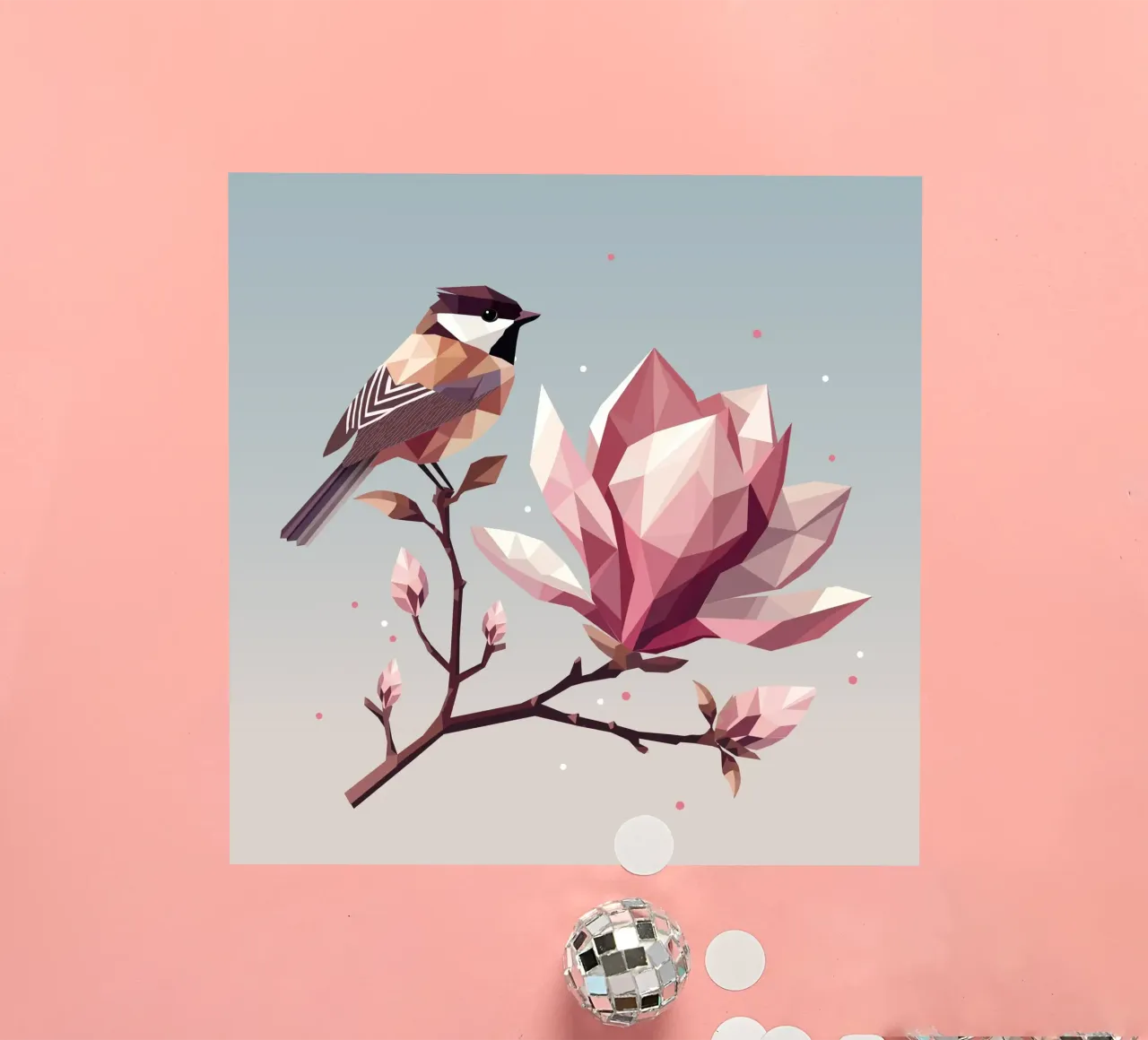 Bird on magnolia branch - Harmonious composition sticker by namosh