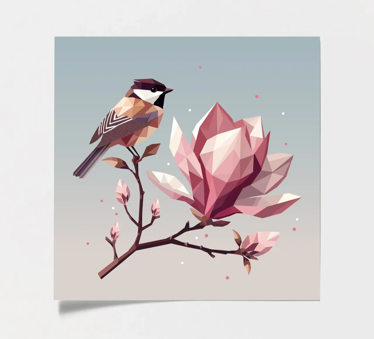 Bird on magnolia branch - Harmonious composition sticker sheet by namosh