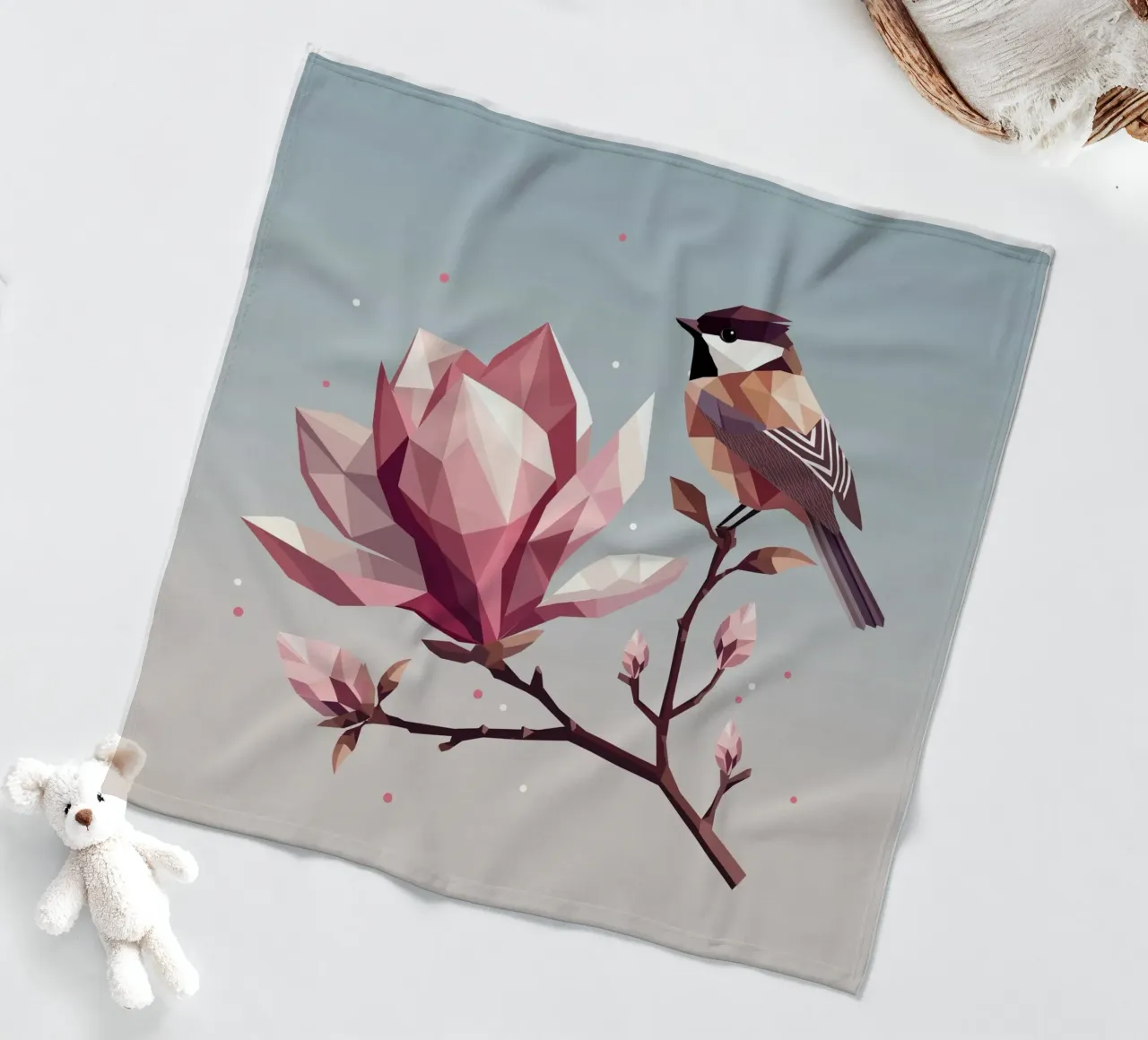 Uccello su ramo di magnolia - Composizione armoniosa coperta in pile da namosh