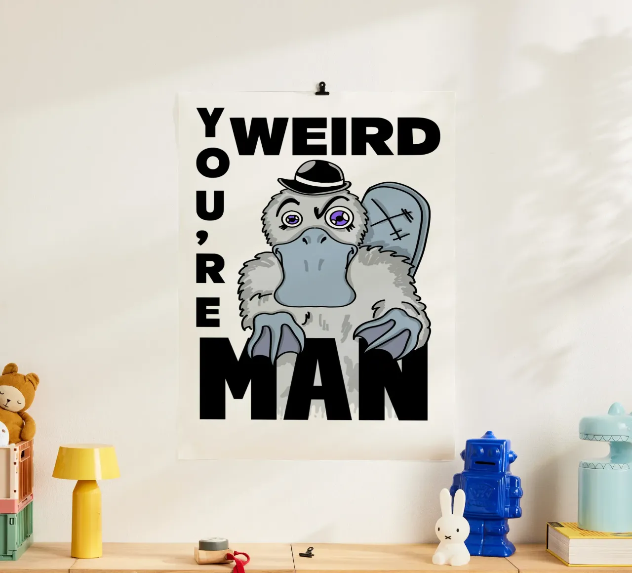 Funny You're Weird Platypus Urban Alt Comics Pop Street Art poster con marco de plástico de sillyindustries