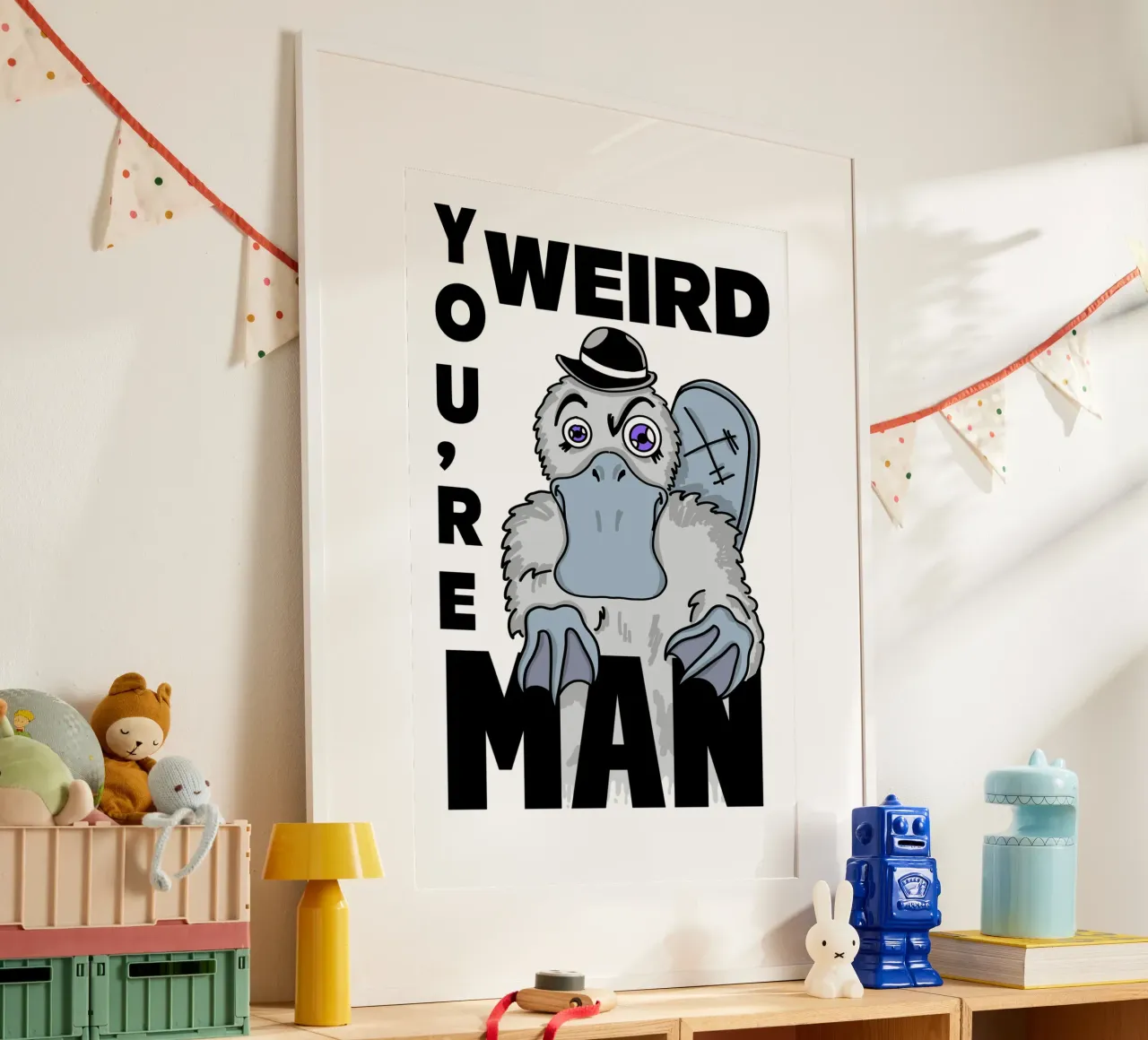 Funny You're Weird Platypus Urban Alt Comics Pop Street Art poster con marco de plástico de sillyindustries