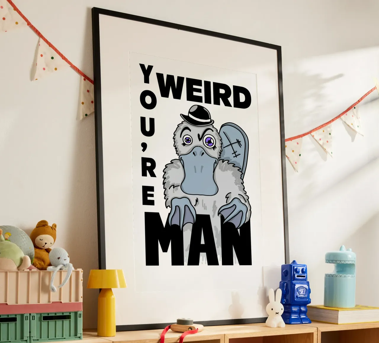 Funny You're Weird Platypus Urban Alt Comics Pop Street Art poster con marco de plástico de sillyindustries